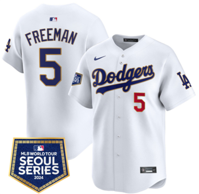 Men's Los Angeles Dodgers #5 Freddie Freeman White 2024 World Tour Seoul Series Home Limited Stitched Baseball Jersey Men's Los Angeles Dodgers #5 Freddie Freeman White 2024 World Tour Seoul Series Home Limited Stitched Baseball Jersey
